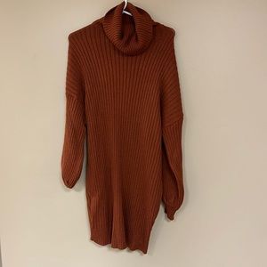 Burnt orange turtleneck dress, thick material, size M